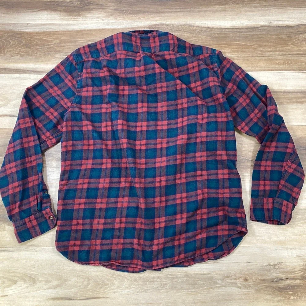 J. Crew Flannel Shirt Men XL Classic Cashmere Blend Slim Red Blue Plaid Heritage